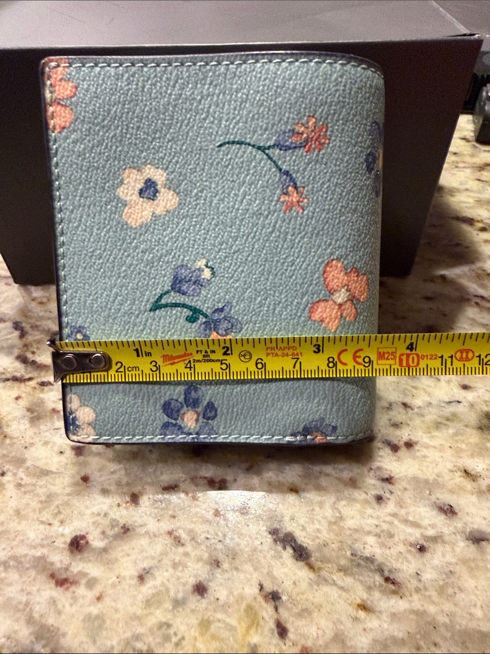 Coach Blue Floral Compact Wallet with Gold Logo - Picture 4 of 9